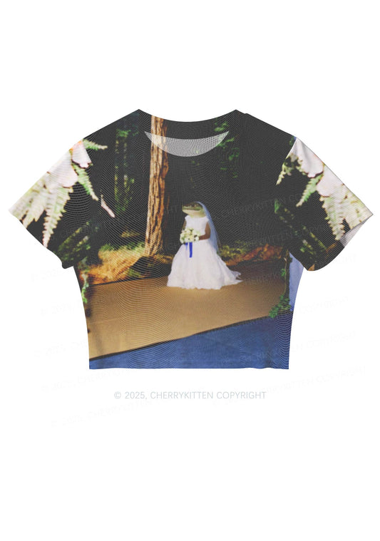 Crocodile Bride Y2K Mesh Crop Top Cherrykitten