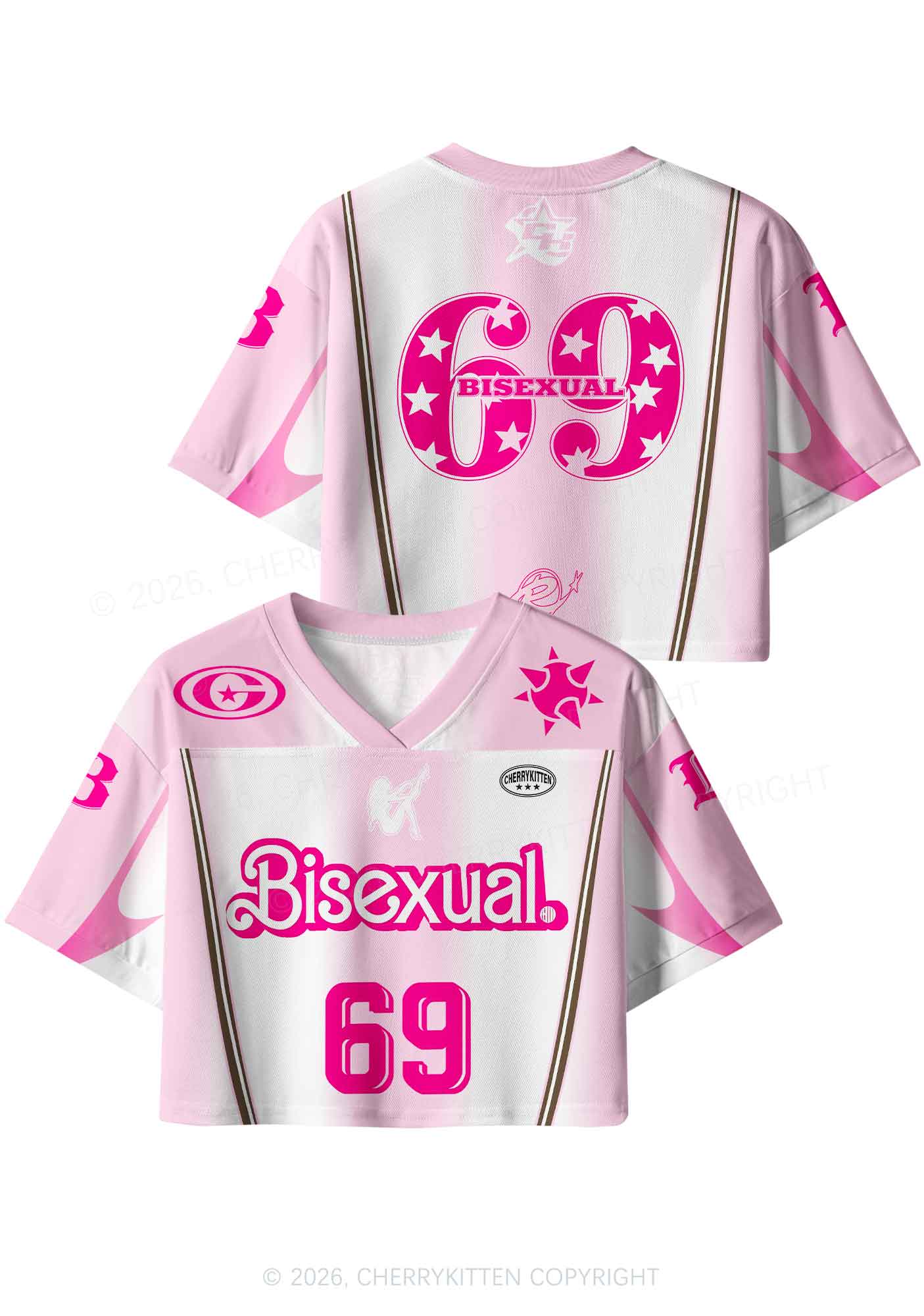 Pink Bisexual Pride Y2K Crop Sport Jersey Shirts Cherrykitten
