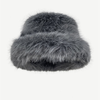 Solid Color Y2K Faux Fur Plush Bucket Hat Cherrykitten