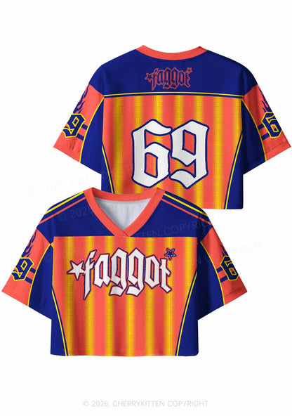 Faggot Orange Yellow Stripes Pride Y2K Crop Sport Jersey Shirts Cherrykitten
