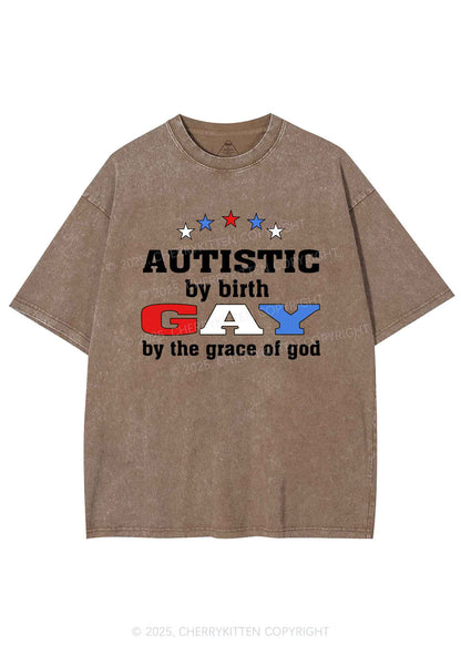 Autistic By Birth Gay Pride Y2K Shirts Washed Tee Cherrykitten