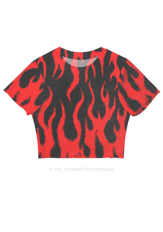 Glitter Flame Y2K Mesh Crop Top Cherrykitten
