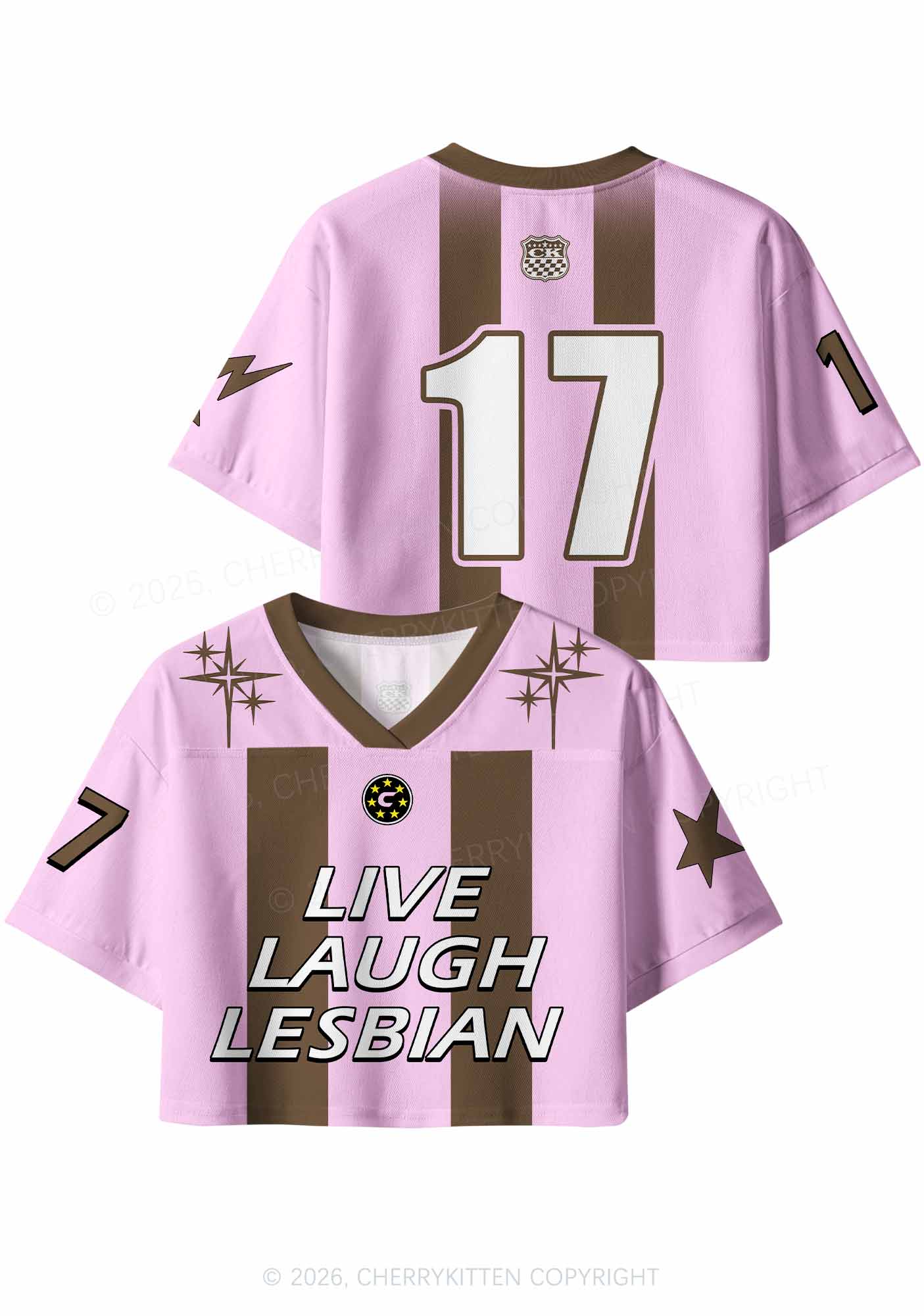 Live Laugh Lesbian Brown Stripes Pride Y2K Crop Sport Jersey Shirts Cherrykitten