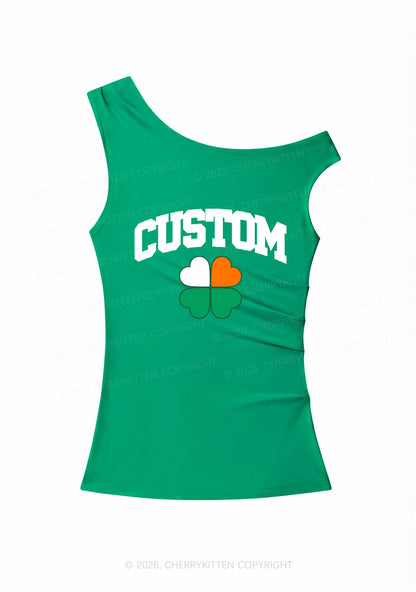 Custom Irish Luck Shamrock St Patricks Y2K Off Shoulder Tank Top Cherrykitten