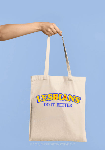 Lesbians Do It Better Pride Y2K Canvas Tote Bag Cherrykitten