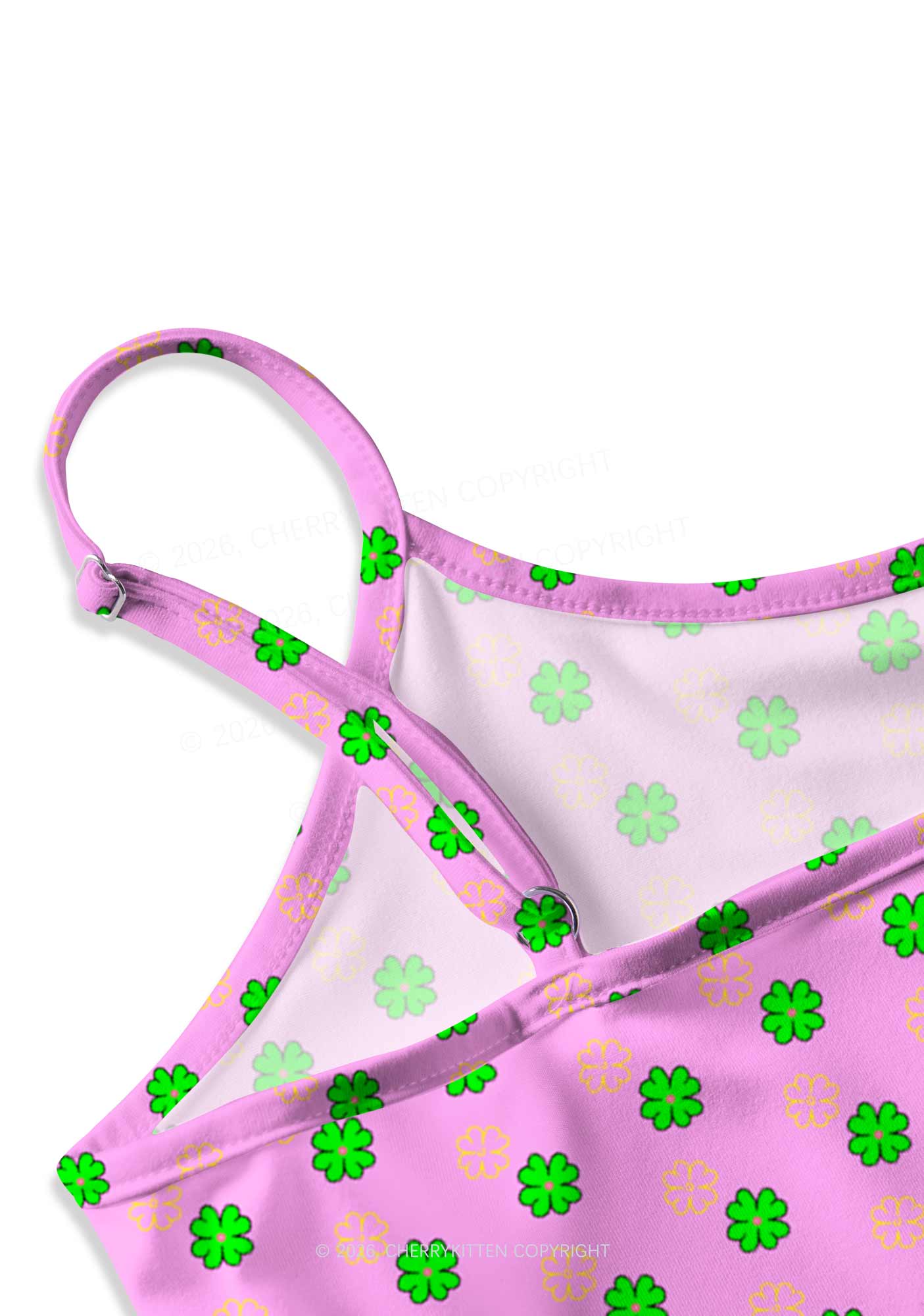 Clover On Pink St Patricks Y2K Print Cami Crop Top Cherrykitten