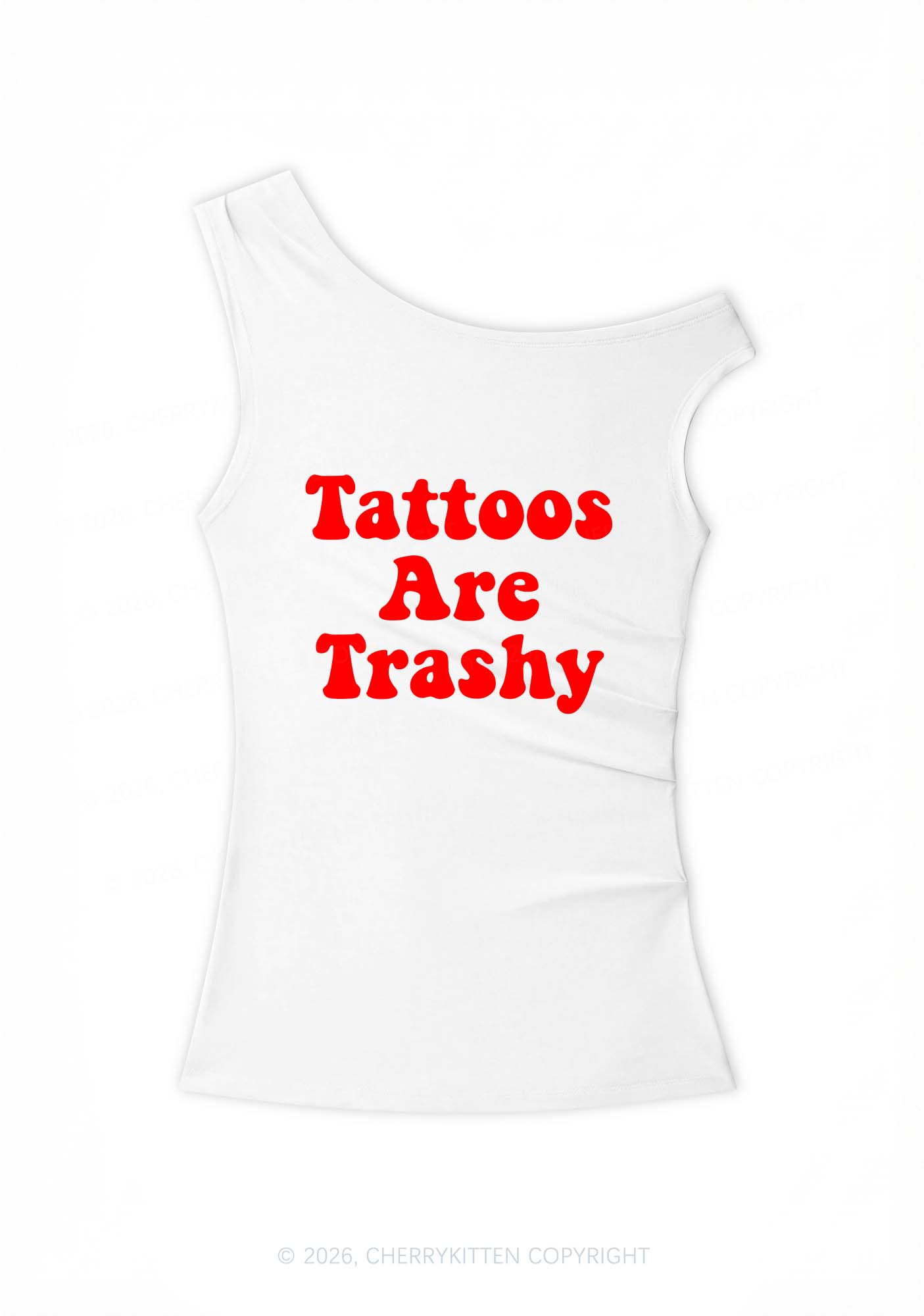 Tattoos Are Trashy Y2K Off Shoulder Tank Top Cherrykitten