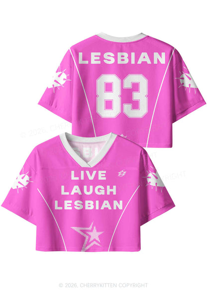 Hot Pink Live Laugh Lesbian Pride Y2K Crop Sport Jersey Shirts Cherrykitten