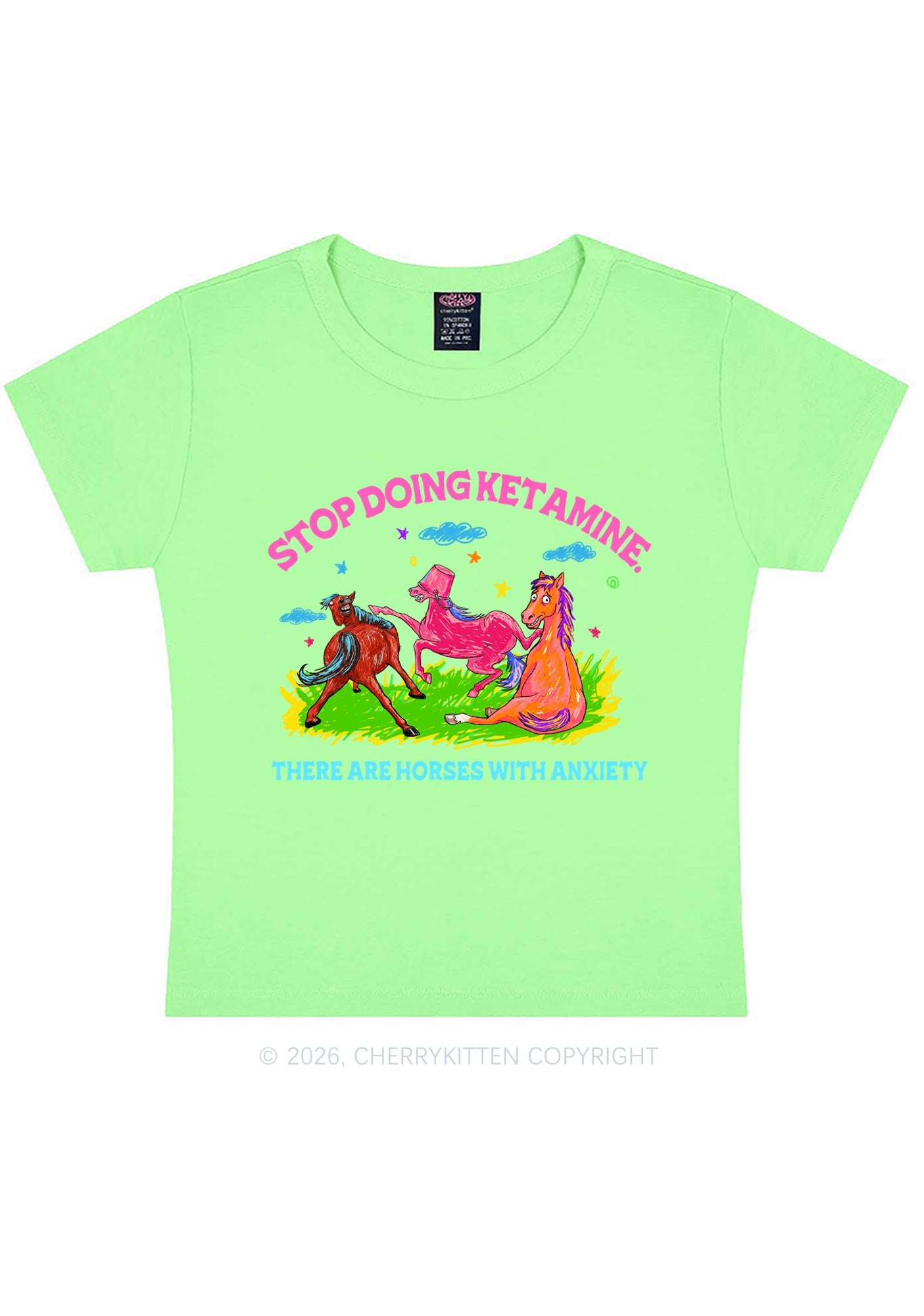Horses With Anxiety Y2K Baby Tee Cherrykitten