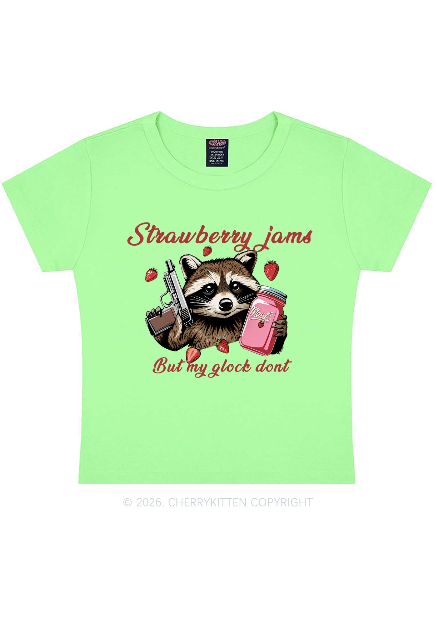 Strawberry Jams Raccoon Y2K Baby Tee Cherrykitten
