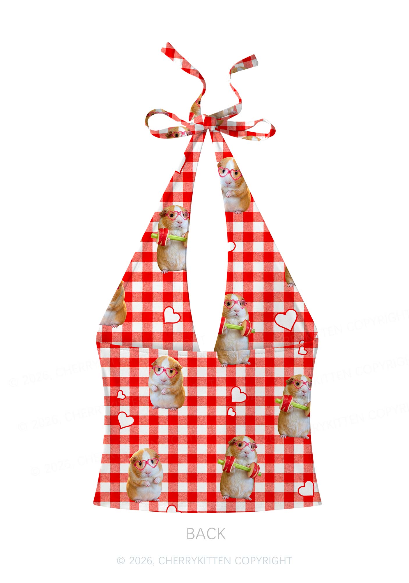 Gym Guinea Pig Red Plaid Y2K Print Halter Deep V Neck Cami Cherrykitten