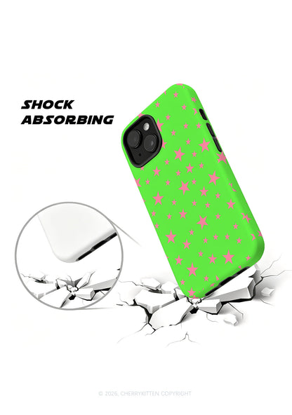 Pink Star On Green Y2K Phone Case Cherrykitten