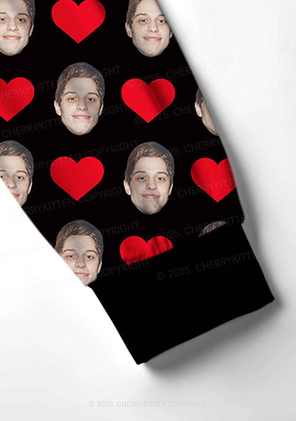 Custom Black Hearts Photo Y2K Valentine's Day Y2K Print Long Sleeve Pajama Set Cherrykitten
