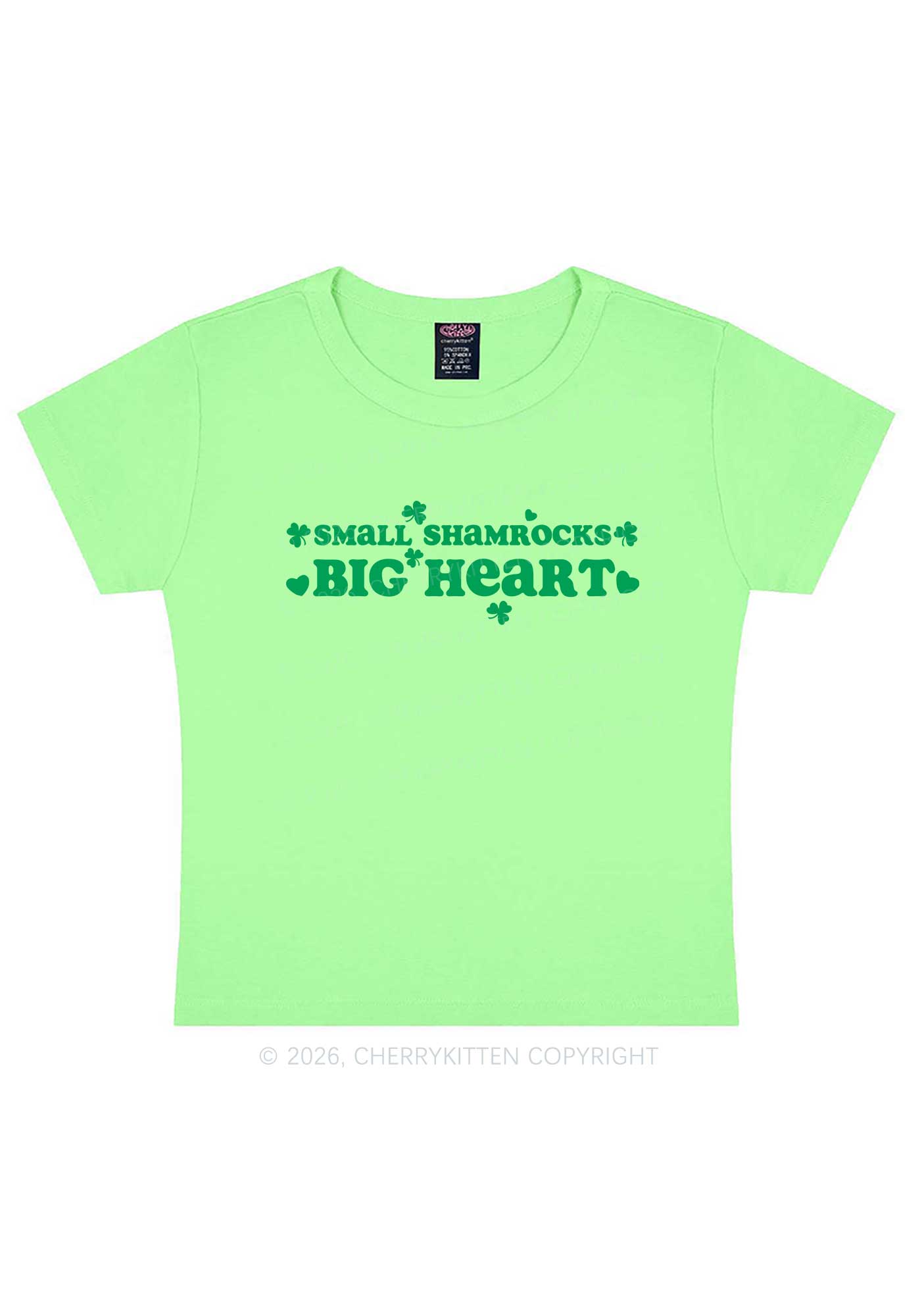 Small Shamrocks Big Heart St Patricks Y2K Baby Tee Cherrykitten