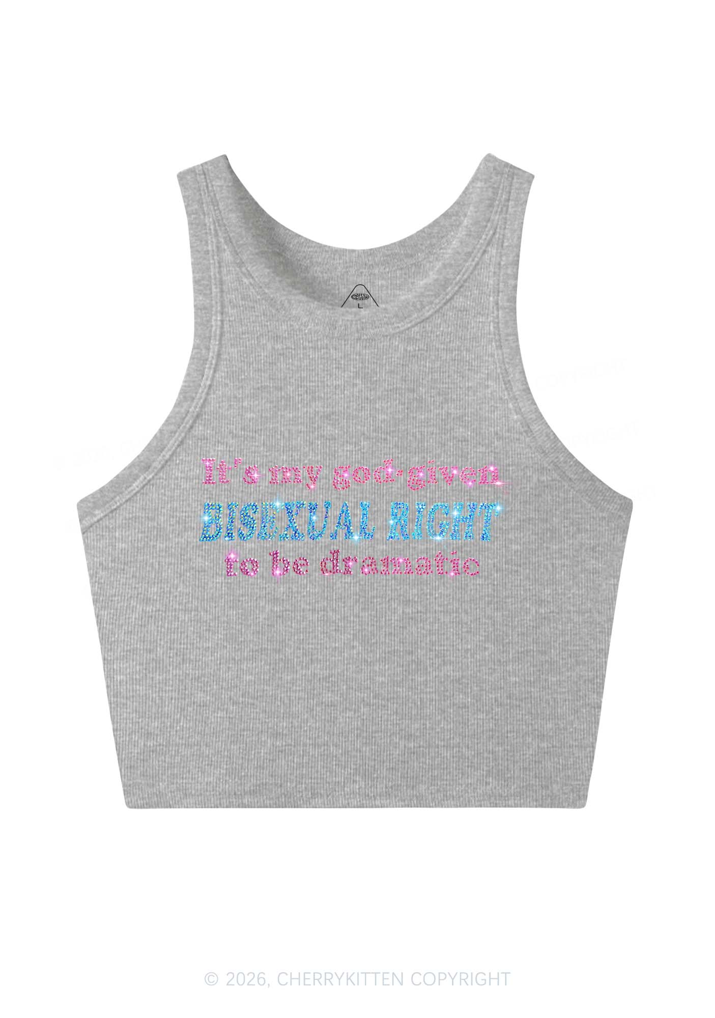 Rhinestone God Given Bisexual Right Pride Y2K Crop Tank Top Cherrykitten
