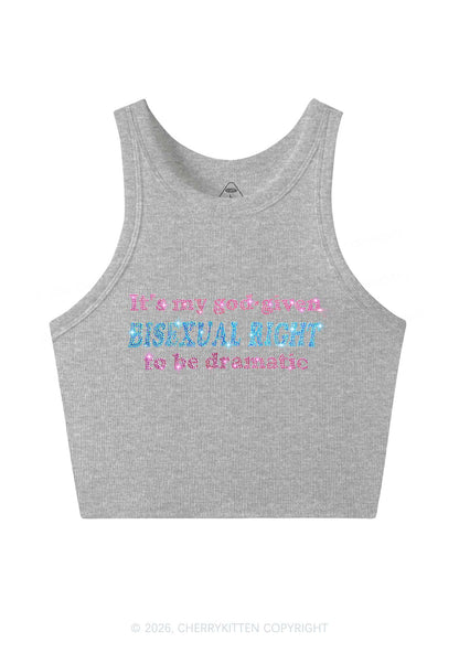 Rhinestone God Given Bisexual Right Pride Y2K Crop Tank Top Cherrykitten