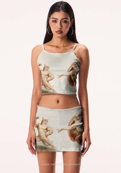 Gym Cat God Touch Y2K Print Mini Skirt Cherrykitten