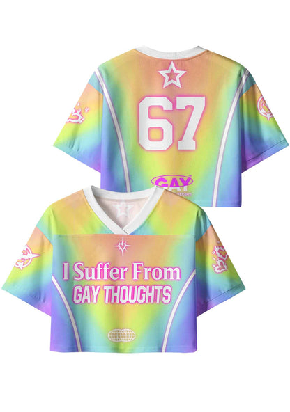 Rainbow Gradient Gay Thoughts Pride Y2K Crop Sport Jersey Shirts Cherrykitten