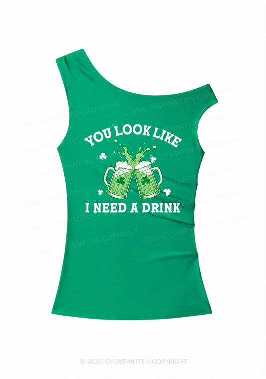 I Need A Drink St Patricks Y2K Off Shoulder Tank Top Cherrykitten