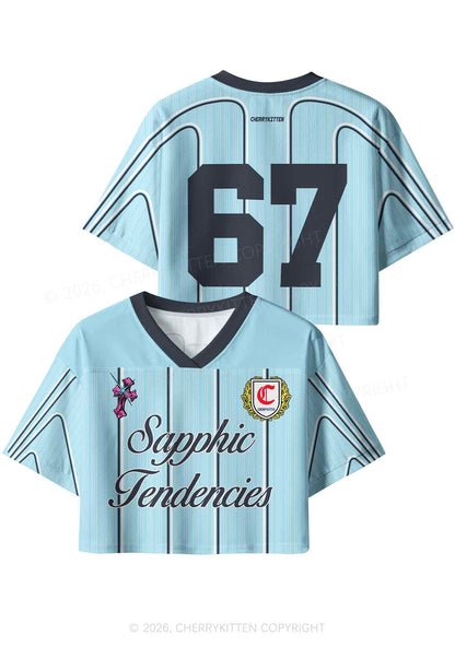 Light Blue Sapphic Tendencies Pride Y2K Crop Sport Jersey Shirts Cherrykitten