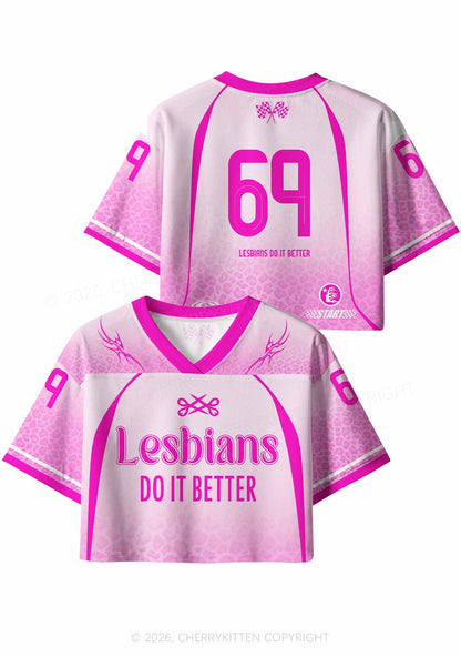 Pink Lesbians Do It Better Pride Y2K Crop Sport Jersey Shirts Cherrykitten