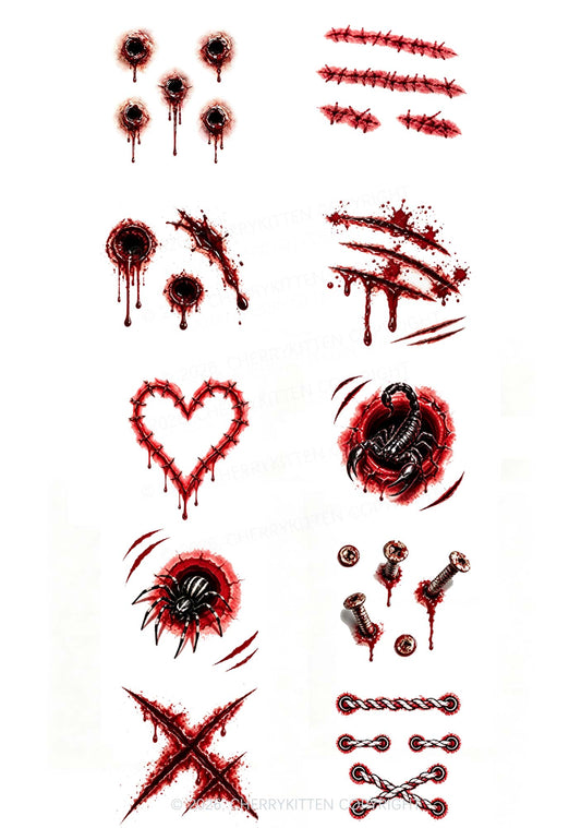 1pc Halloween Realistic Wound Y2K Temporary Tattoo Cherrykitten