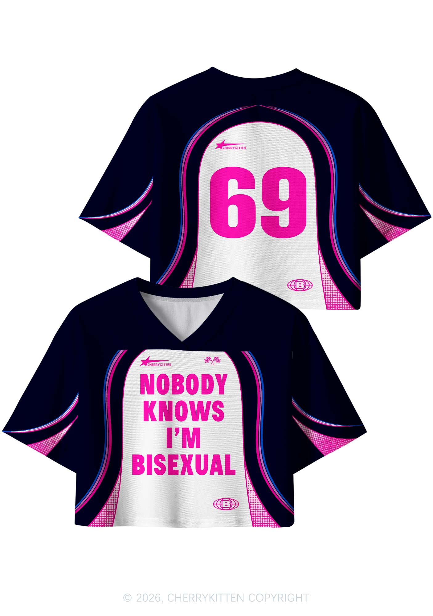 Nobody Knows Im Bisexual Pride Y2K Crop Sport Jersey Shirts Cherrykitten