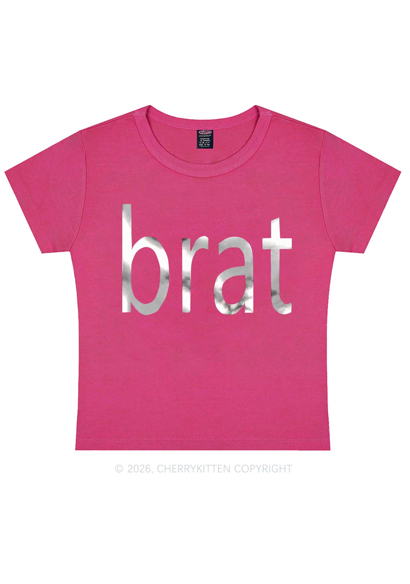 Brat Silver Foil Printed Y2K Baby Tee Cherrykitten
