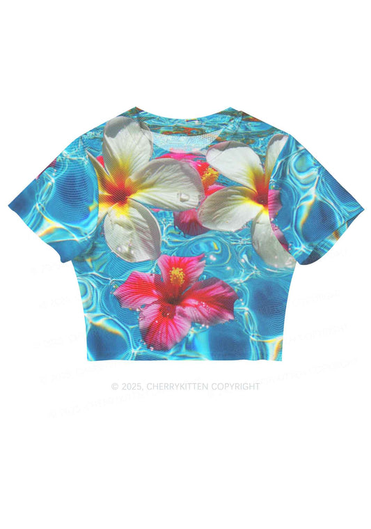 Blooming Floral Y2K Mesh Crop Top Cherrykitten