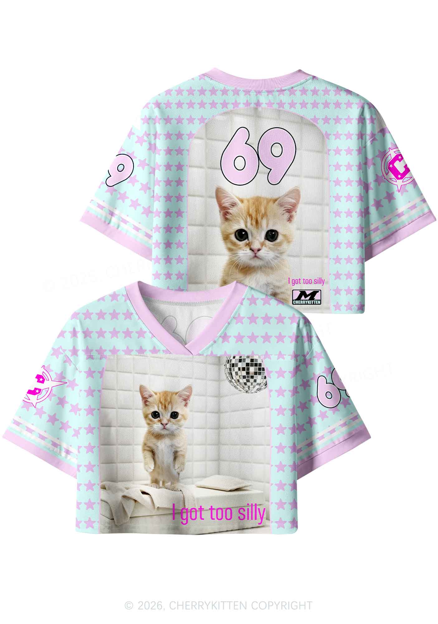 I Got Too Silly Cat Y2K Crop Sport Jersey Shirts Cherrykitten