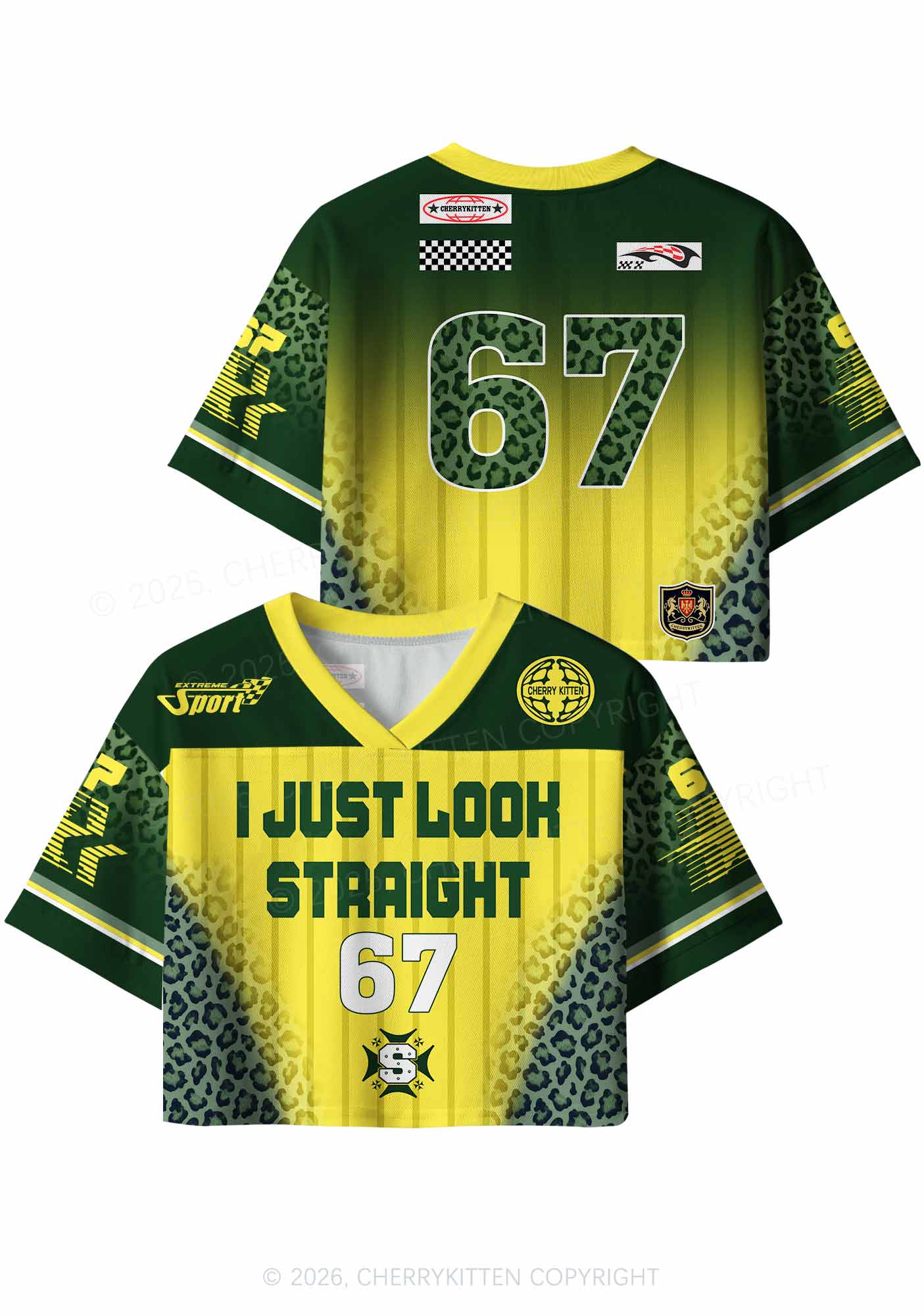 I Just Look Straight Leopard Pride Y2K Crop Sport Jersey Shirts Cherrykitten