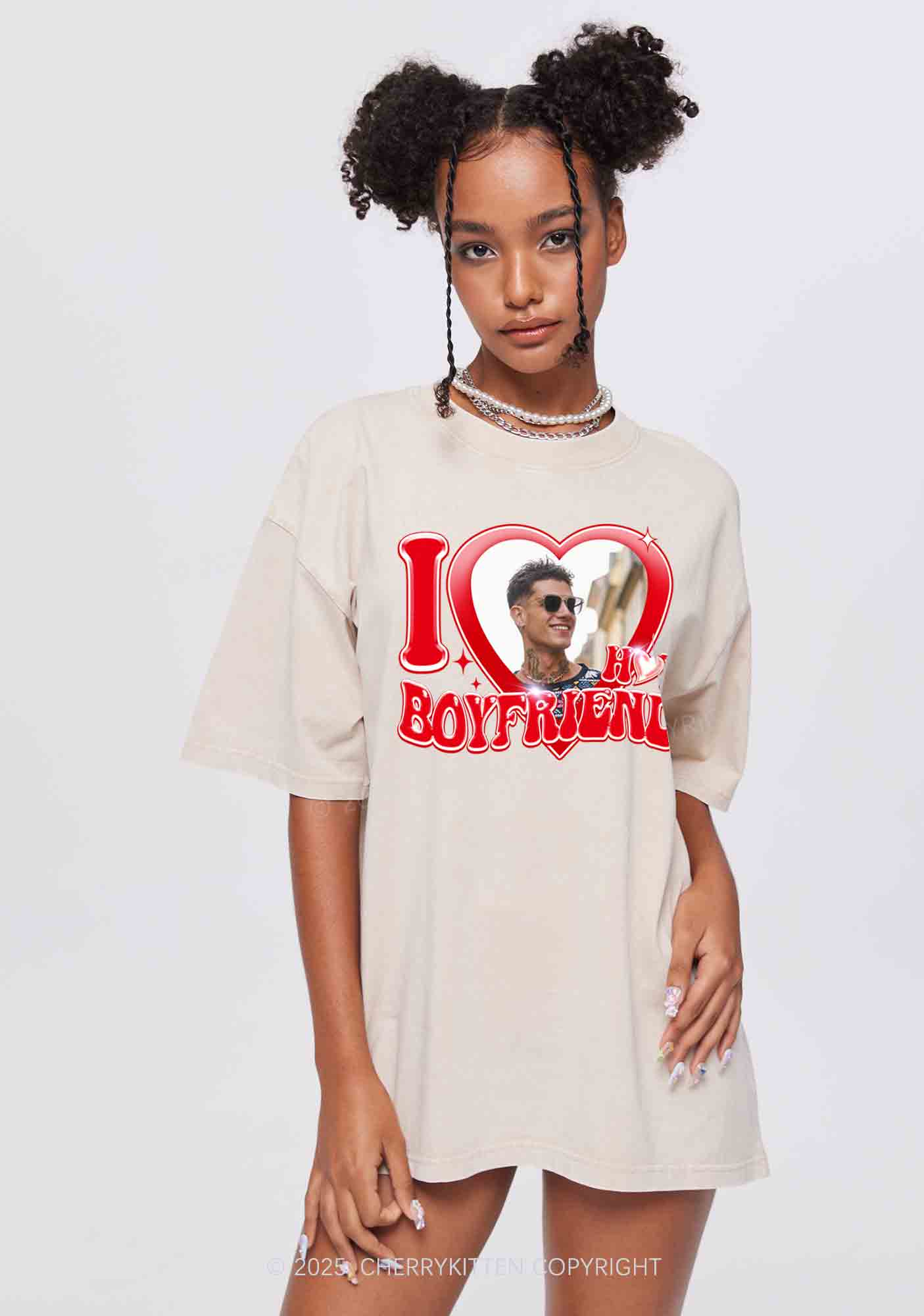 Custom I Love My Hot GF BF Y2K Valentine's Day Washed Tee Cherrykitten