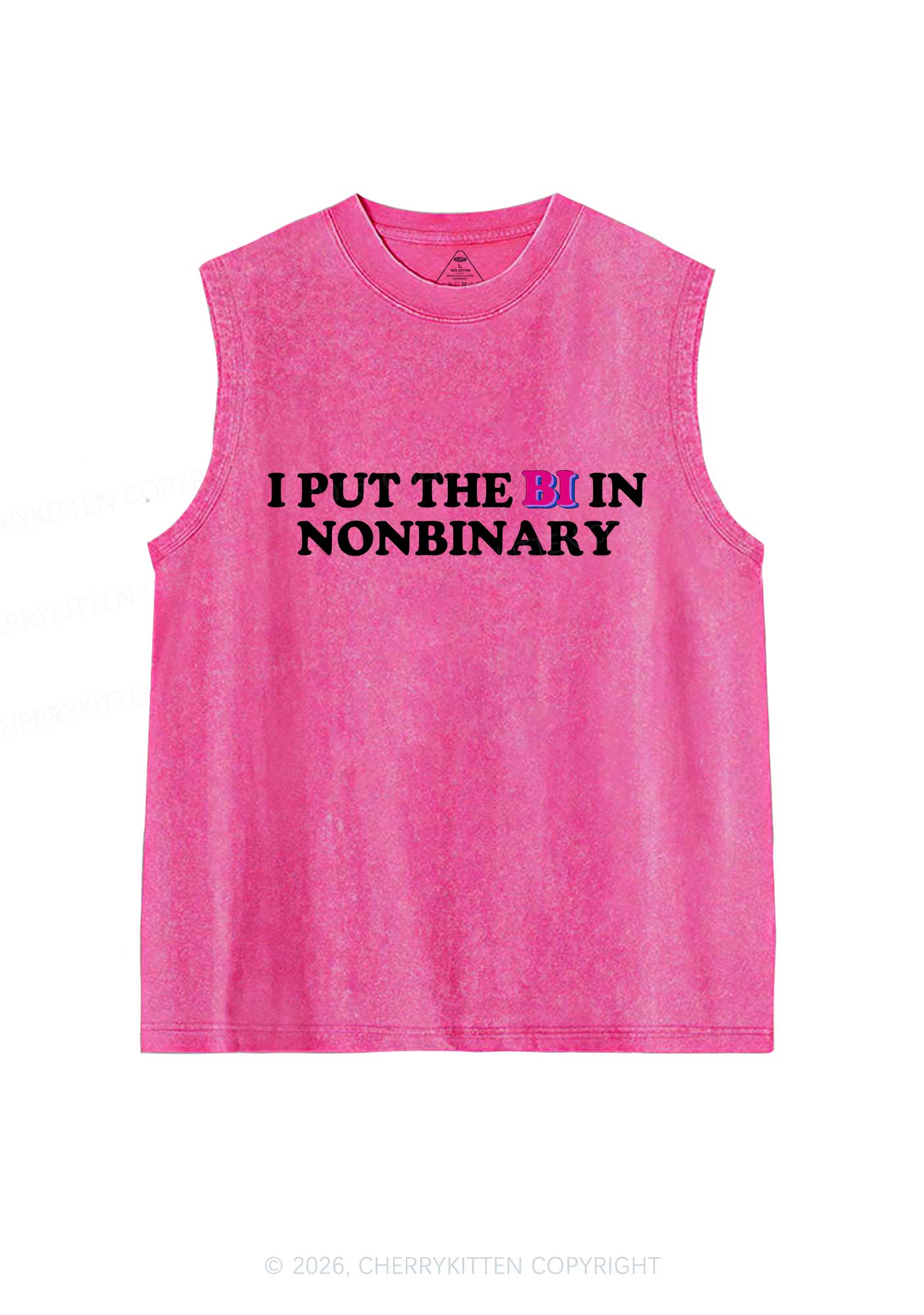 I Put The Bi In Nonbinary Pride Y2K Washed Muscle Tank Cherrykitten