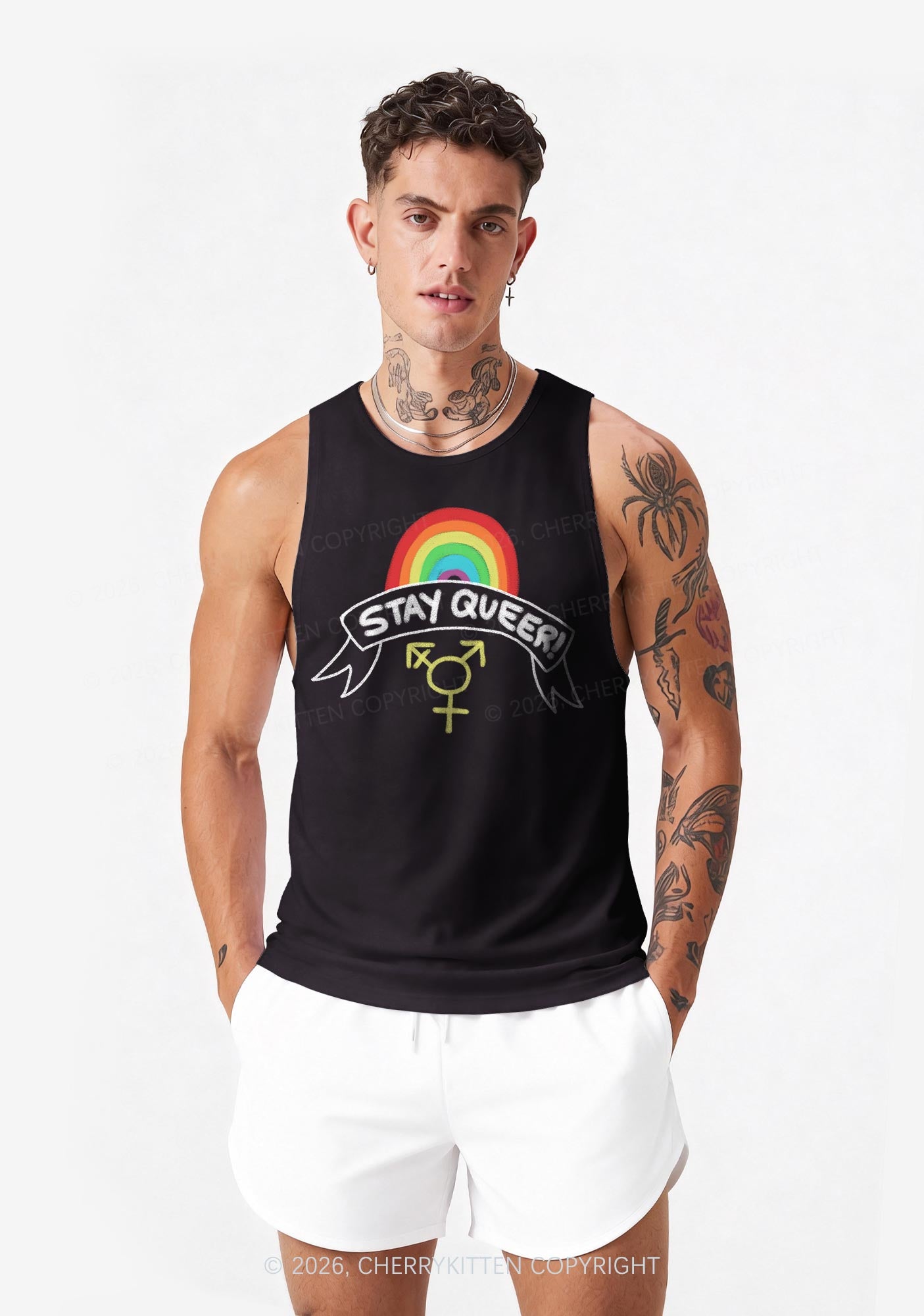 Stay Queer Pride Y2K Men Racerback Tank Top Cherrykitten