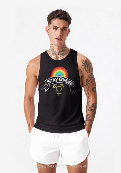 Stay Queer Pride Y2K Men Racerback Tank Top Cherrykitten