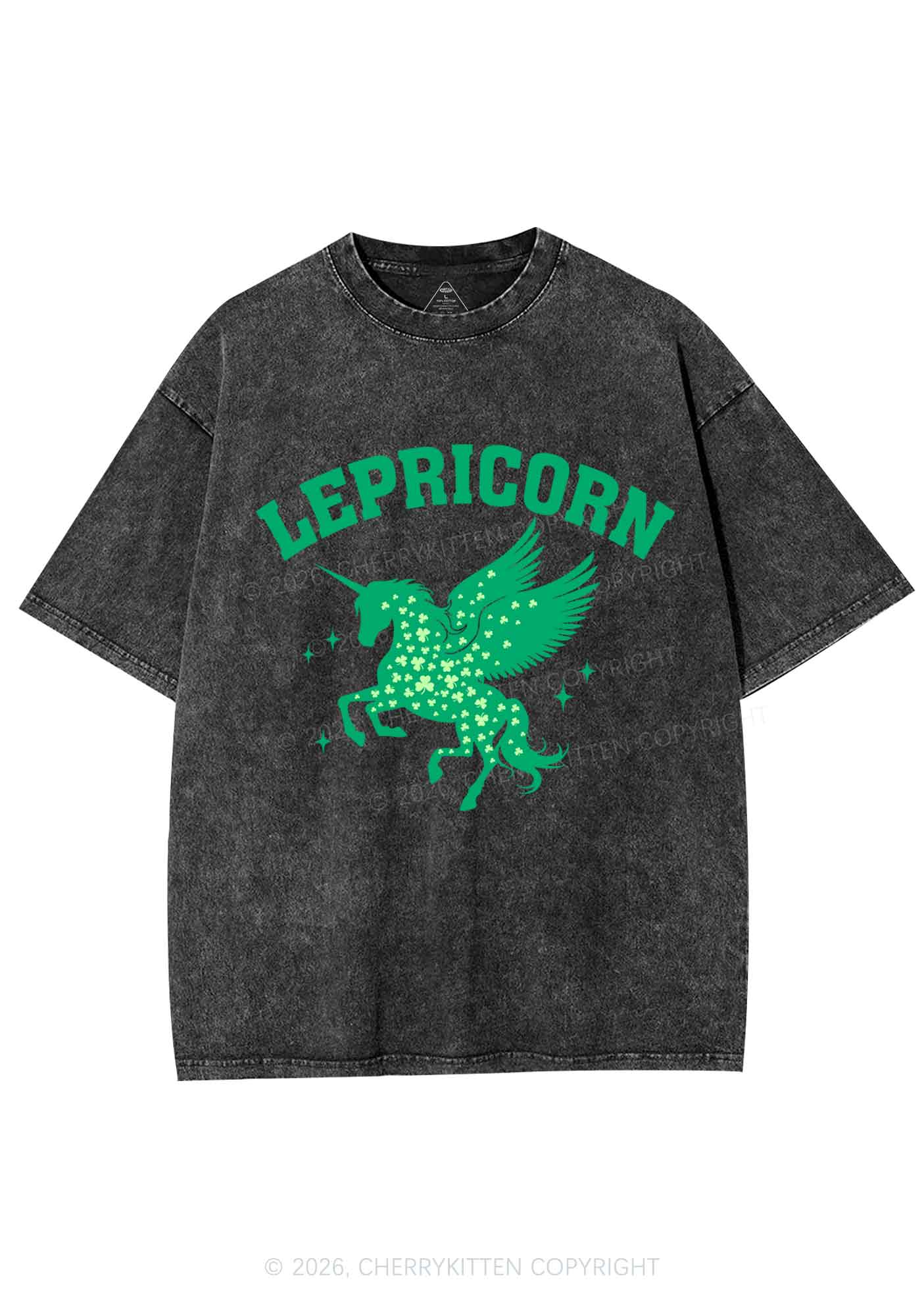 Lepricorn Unicorn St Patricks Y2K Shirts Washed Tee Cherrykitten