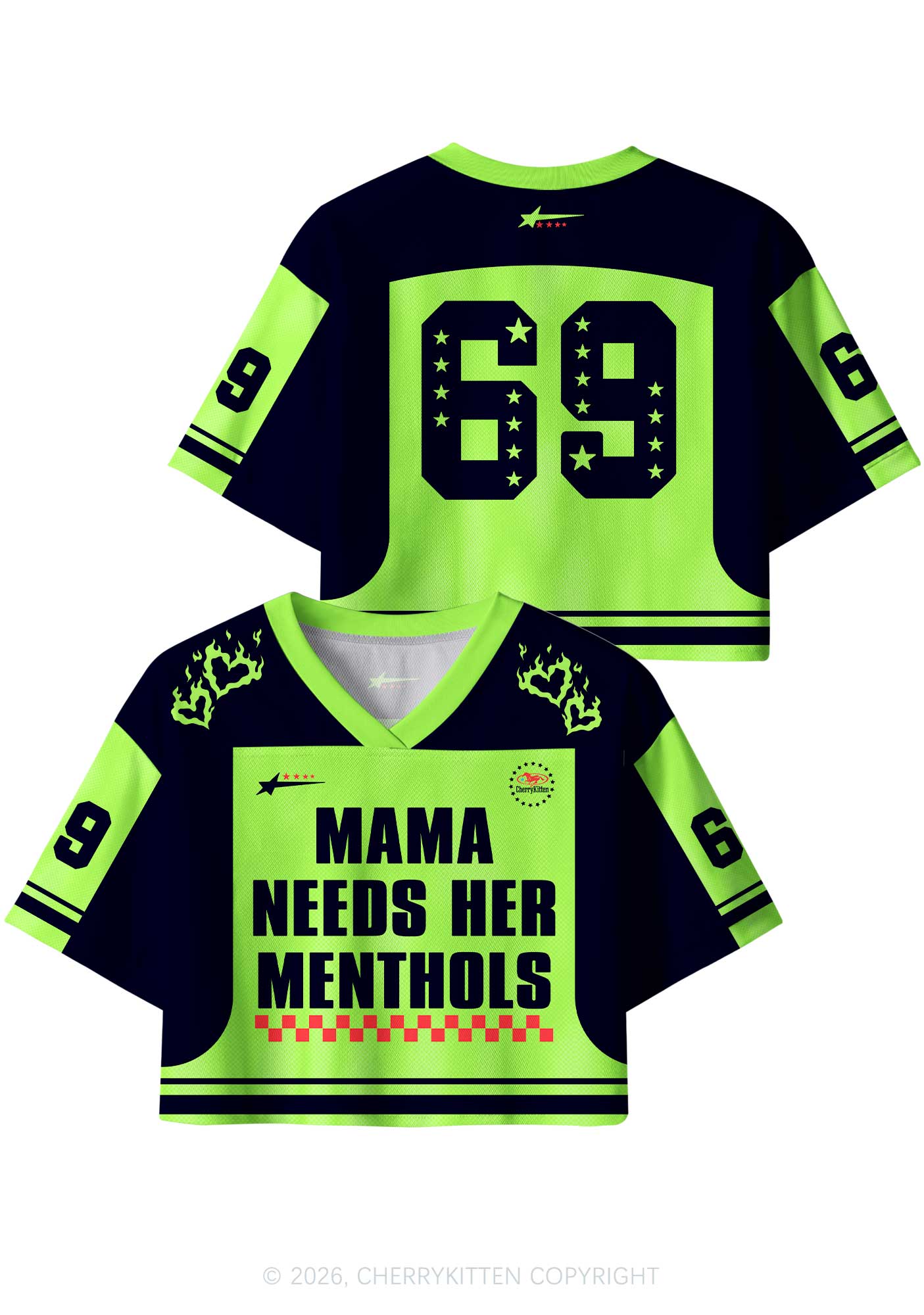 Mama Needs Her Menthols Y2K Crop Sport Jersey Shirts Cherrykitten