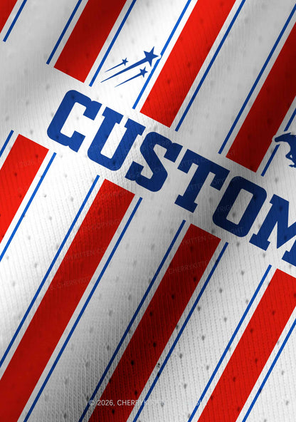 Custom Text Red White Stripes Y2K Crop Football Jersey Shirts Cherrykitten