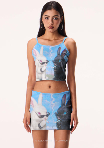 Smoking Punk Bunny Y2K Print Mini Skirt Cherrykitten