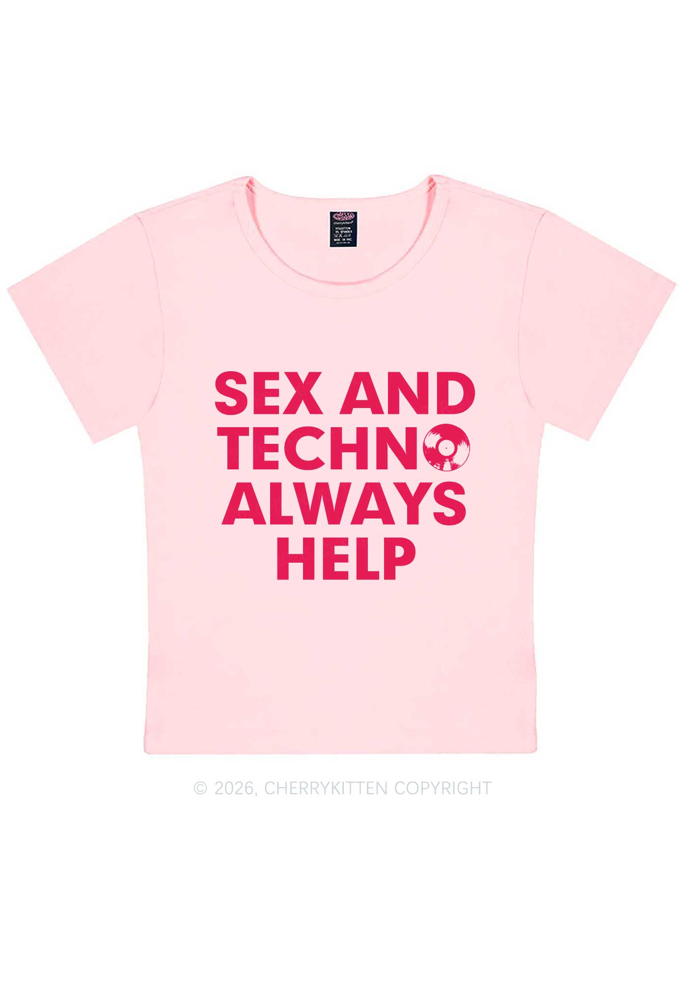 Sx And Techno Always Help Y2K Baby Tee Cherrykitten