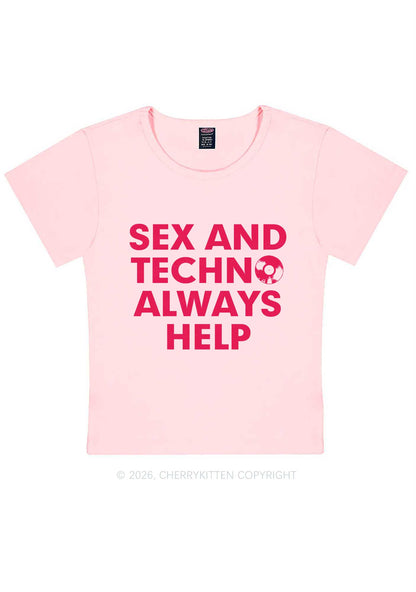 Sx And Techno Always Help Y2K Baby Tee Cherrykitten