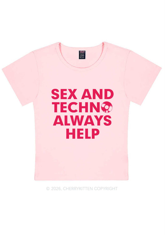 Sx And Techno Always Help Y2K Baby Tee Cherrykitten