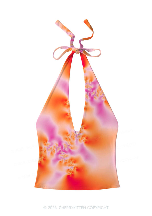 Lesbian Thermal Pride Y2K Print Halter Deep V Neck Cami Cherrykitten