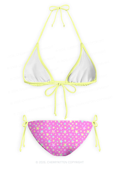 Hot Pink Alpha Male Pride Y2K Print Bikini Set Cherrykitten