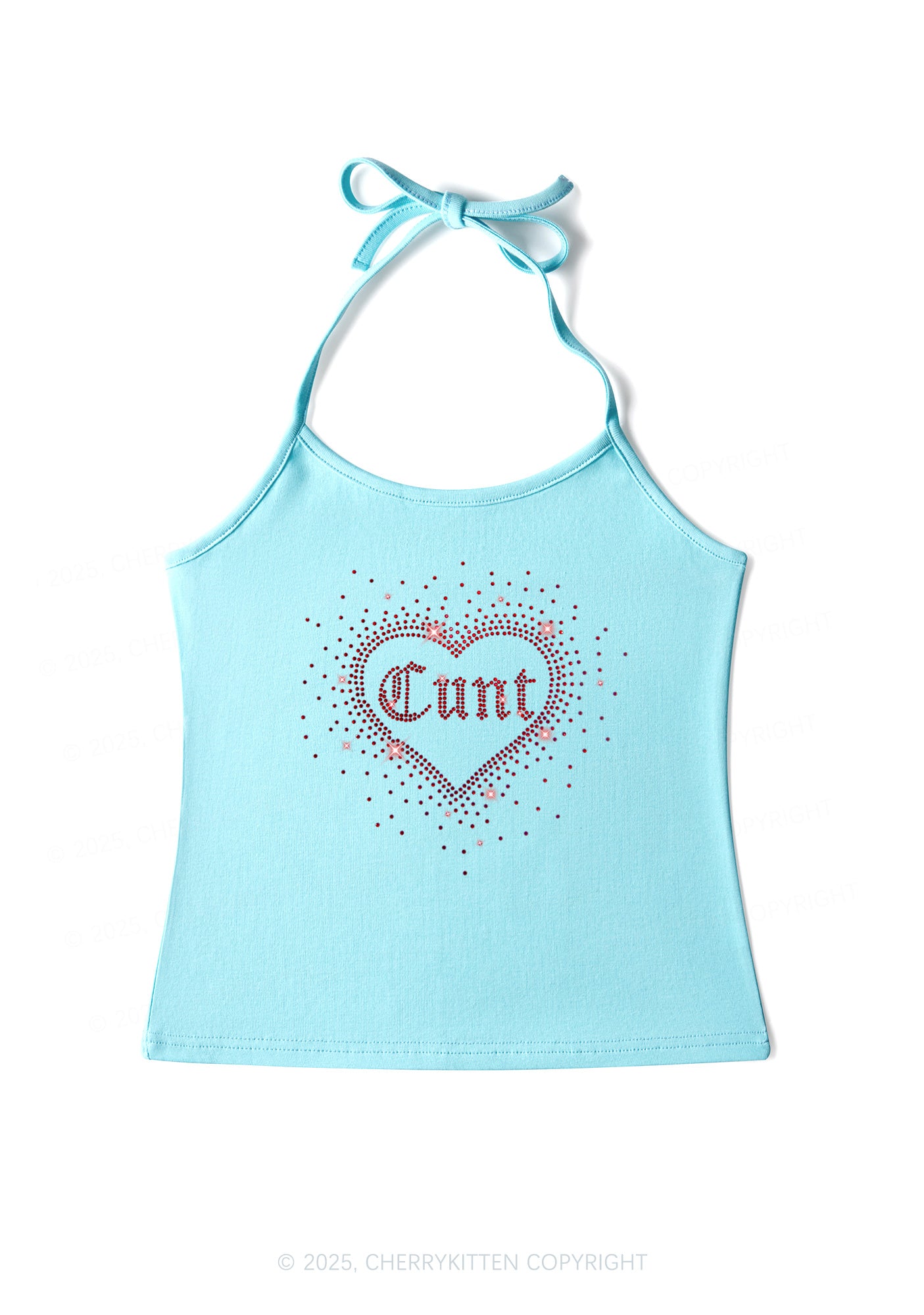 Rhinestone Love Cxxt Y2K Halter Neck Cami Cherrykitten