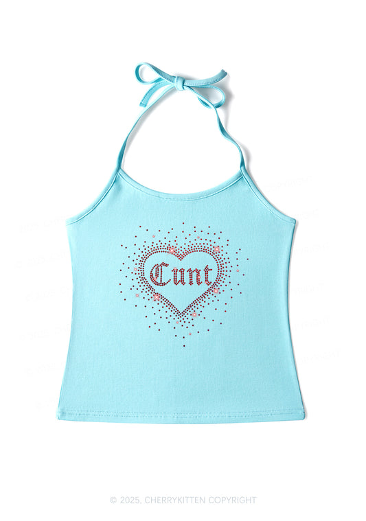Rhinestone Love Cxxt Y2K Halter Neck Cami Cherrykitten