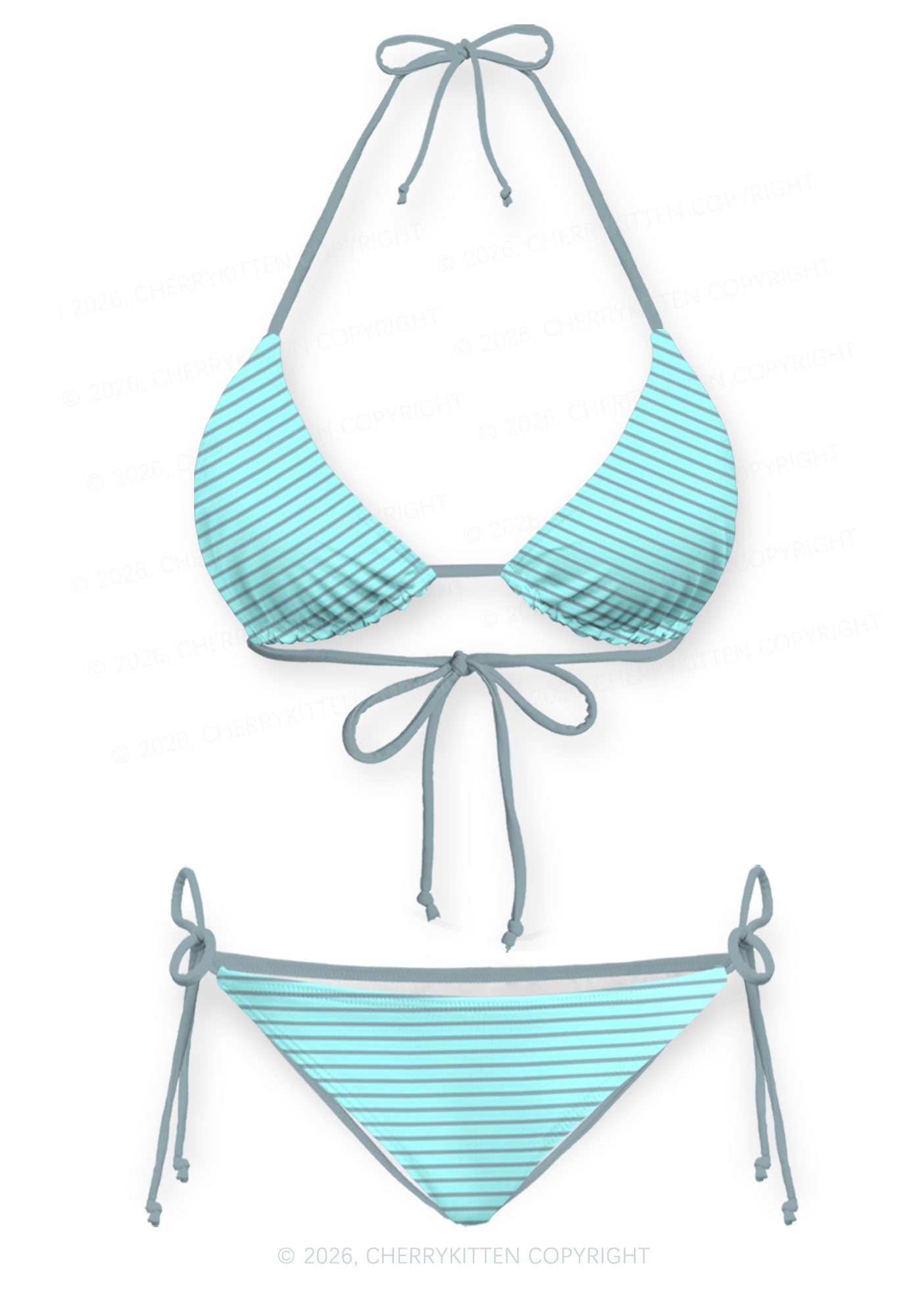 Grey Stripes On Green Y2K Print Bikini Set Cherrykitten
