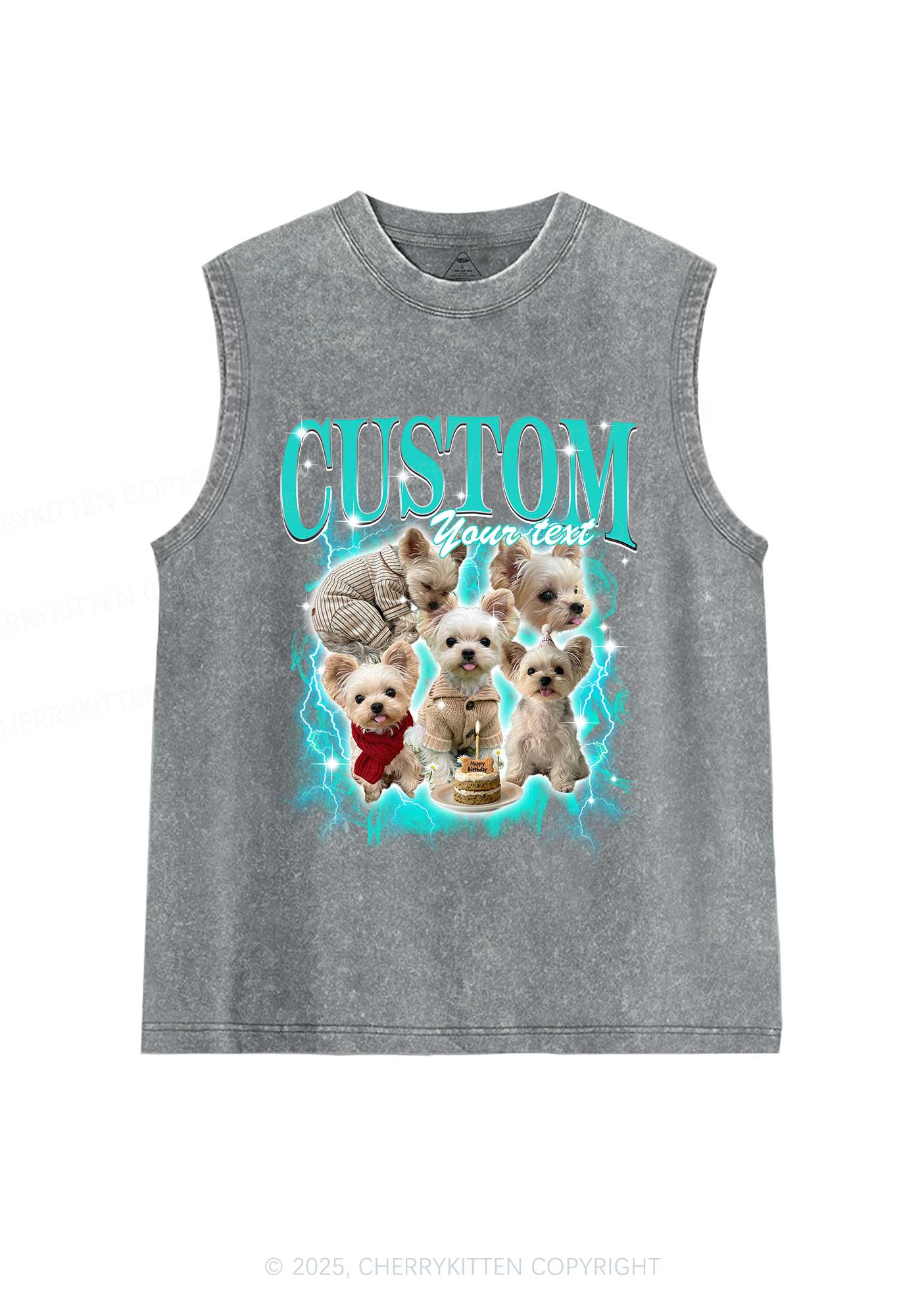 Custom Sparkle Dog Photo Y2K Washed Muscle Tank Cherrykitten