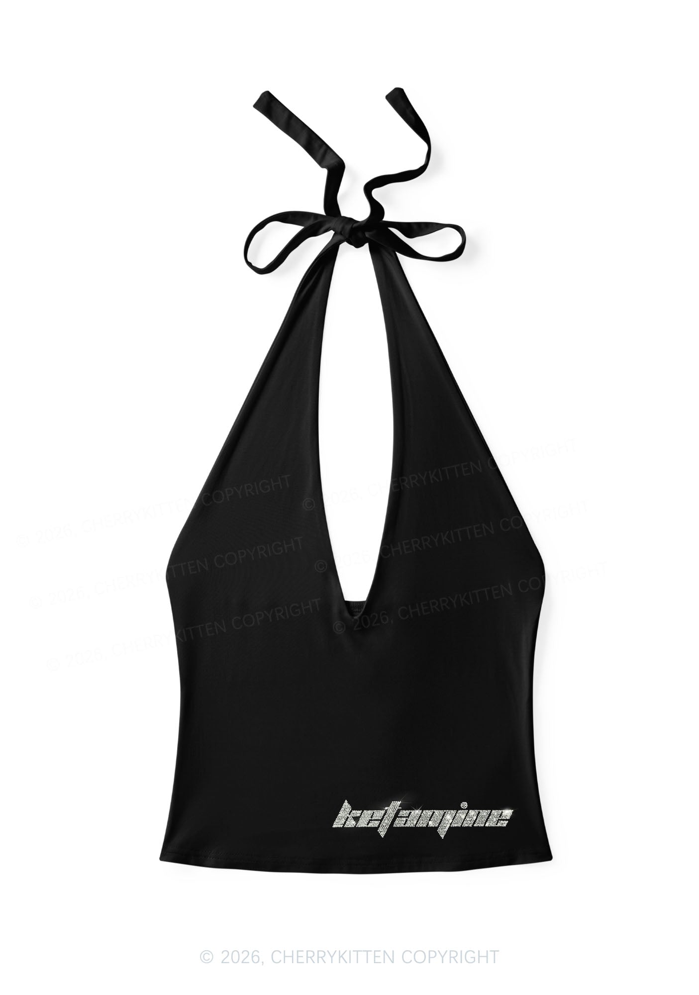 Rhinestone Kxxamine Y2K Halter Deep V Neck Cami Cherrykitten