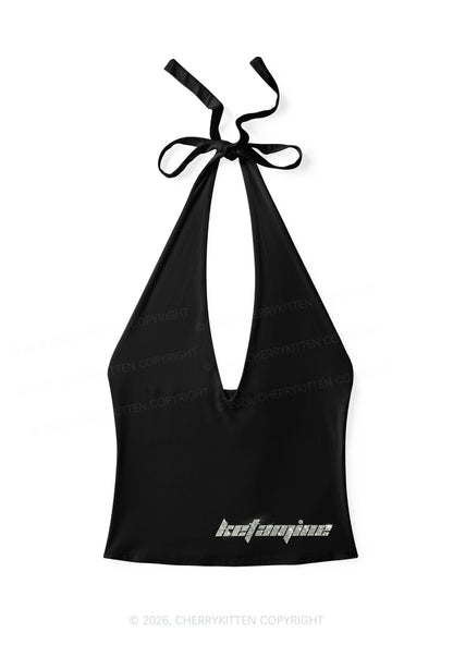 Rhinestone Kxxamine Y2K Halter Deep V Neck Cami Cherrykitten
